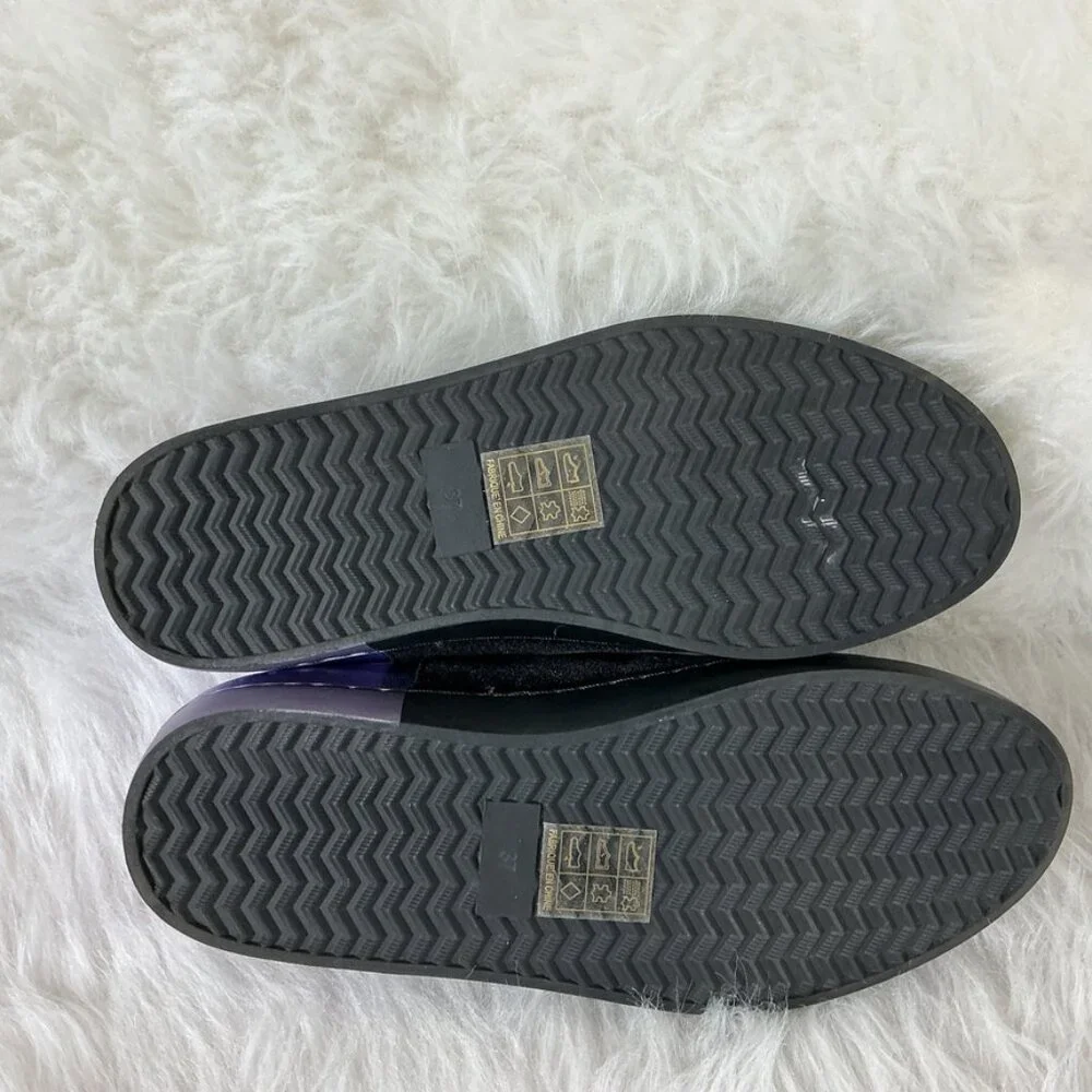 Free People Black Velvet Purple Metallic Leather Varsity Slip On Sneakers 37 US